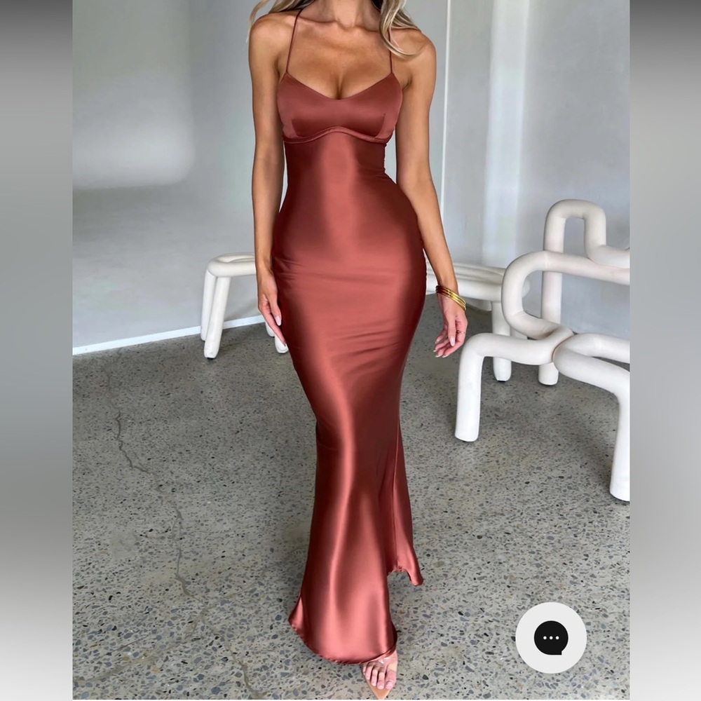 Elegant Copper Satin Maxi Dress